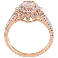 Miabella femei Carat T. G. W. Oval-Cut Morganite și Carat T. W. rotund-Cut diamant 10kt Rose aur Halo inel