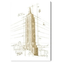 Wynwood Studio arhitectură și clădiri Wall Art Canvas printuri 'Golden Empire State Building' Statele Unite ale Americii clădiri-Aur, Alb