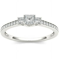 Carat T. W. diamant Printesa-Cut trei pietre 14kt aur alb inel de logodna