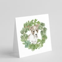 Jack Russell Terrier catelus castan și alb cu Crăciun Cununa pătrat felicitări și plicuri de