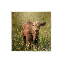 Stupell Industries Baby vaca de vițel printre flori floare luncă Fotografie Artă Neîncadrată imprimare artă de perete, Design