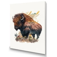 Designart expunere dublă a unui bivol cu Nevada peisaj ii panza arta de perete