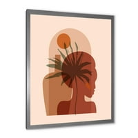 Designart 'Abstract Pretty Girl Portrait și Tropical Palm Leaf' modern Framed Art Print