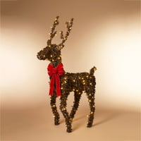 Gerson 5h electric Brown PVC Reindeer W Lumini LED albe calde și arc de catifea roșie