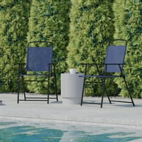 Set de mobilier Flash de scaune pliante Mystic Patio Sling, scaune de gazon Textilene în aer liber cu cotiere în Bleumarin