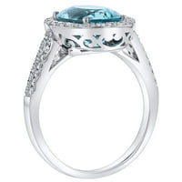 4. ct formă ovală albastru Aquamarine diamant inel în aur alb 14K