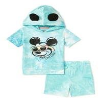 Mickey Mouse Baby and Toddler Boy Beach hoodie cămașă și pantaloni scurți set de ținute, 2 piese, dimensiuni 12M-5T