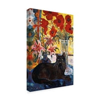 Marcă comercială Fine Art 'Black Cat Red Rose' Canvas Art de Lorraine Platt