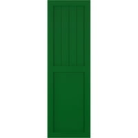 Ekena Millwork 15 W 56 h true Fit PVC Farmhouse combinație cu panou plat obloane cu montare fixă, Verde Viridian