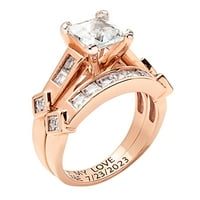 Vow & Forever personalizate mireasa 14k Rose Gold peste Sterling Silver pătrat alb Topaz gravate Set de nunta