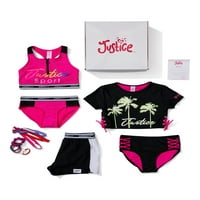 Justice Girls Swim Gift Bo-Set, inclusiv Bikini sport cu fermoar, Bikini din dantelă laterală, pantaloni scurți de acoperire și