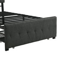 Pat cu platformă modernă din Metal de dimensiuni duble Aukfa, cu un sertar mare pentru dormitor, Tăblie tapițată cu Design smocuri,
