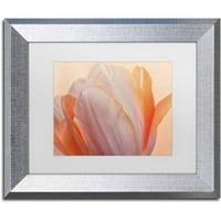 Marcă comercială Fine Art 'Orange Glowing Tulip' Canvas Art de Cora Niele, alb mat, cadru argintiu