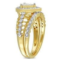 Miabella femei carate TW diamant aur galben Flash placat cu argint Sterling inel de mireasa Set