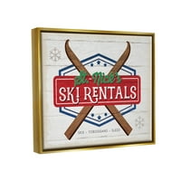 Stupell Industries închirieri de schi St. Nick artă grafică Vintage aur metalic plutitor încadrat pânză imprimare artă de perete,