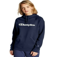 Femei campion Powerblend Fleece pulover Hoodie, Chainstitch Logo Athletic Navy S