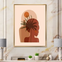 Designart 'Abstract Pretty Girl Portrait și Tropical Palm Leaf' modern Framed Canvas Wall Art Print