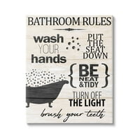Stupell Industries reguli de baie rustice semn spălați-vă mâinile tipografie pânză artă de perete, 20, Design de Kim Allen
