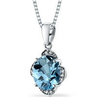 ct formă ovală Swiss Blue Topaz și pandantiv cu diamante din aur alb 14K, 18