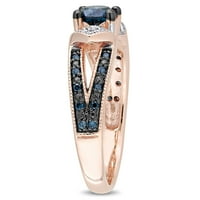 Miabella femei carate TW albastru și alb diamant 10kt Rose Gold Split Gamba inel de logodna