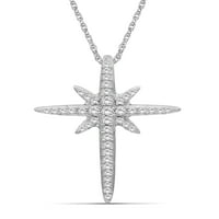 Bijuteriiclub Sterling Silver 0. CTW Diamond Cross pandantiv colier pentru femei diamante albe + 18 lanț de frânghie inclus Bijuteriiclub