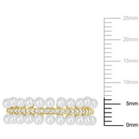 Miabella femei alb rotund de Apă Dulce Perla CT Diamant 10kt Aur Galben semi-eternitate inel
