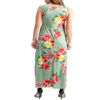 Comfort Apparel Femei florale Fără mâneci V-Neck buzunar Maxi rochie