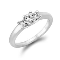 CT. T. W. Princess-Cut diamant trei piatra inel de logodna din aur alb 14K