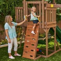 KidKraft Adventure Vista set de leagăn din lemn în aer liber set de joacă cu hamac, pentru vârstele 3-10