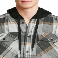 Fără limite cămașă de flanel cu glugă cu mânecă lungă pentru bărbați și bărbați mari, dimensiuni de până la 5X