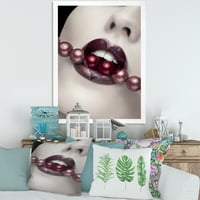 Designart 'Perle Prin Gură Cu Buze În Formă De Inimă' Imprimare Modernă De Artă Încadrată
