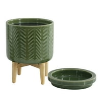 Better Homes & Gardens Electric Green Ceramic Wa Mai Cald Cu Suport Din Lemn, Pachet Unic