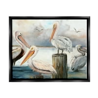 Stupell Industries Pelicani Cocoțat Noros Orizont Coastă Pictura Negru Floater Înrămate Arta Imprimare Perete Arta