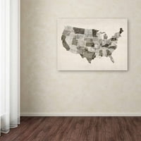 Marcă comercială Fine Art harta acuarelă a Statelor Unite Canvas Art de Michael Tompsett