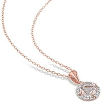 Miabella femei Carat T. G. W. Morganite și Carat T. W. Diamond Rose Gold Flash placat cu argint Sterling Halo pandantiv cu lanț