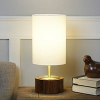 Better Homes & Gardens lampă de masă Woodgrain Touch, bază de culoare nuc și finisaj din alamă periată