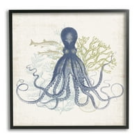 Stupell Industries tentacule de caracatiță pește stratificat și Ocean Botanicals artă grafică artă încadrată neagră imprimare