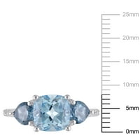Miabella femei 3 carate T. G. W. pernă și inima-Cut Sky & Londra albastru Topaz și diamant Accent Sterling argint 3-Piatra inel
