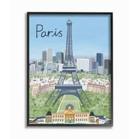 Stupell Industries Paris Repere colorate oraș francez arhitectură europeană încadrată artă de perete Design de Carla Daly, 24