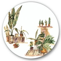 Designart 'Plante de casă interioară jungla urbană în ghivece III' cerc tradițional artă de perete din Metal-Disc de 36