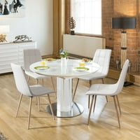 Lacoo White Four Mid-Back PU piele și lemn-ca metal scaun de luat masa stil contemporan Lounge scaun pentru sala de mese, bucatarie