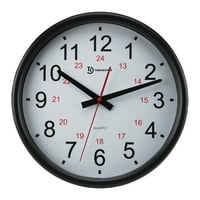 Timekeeper OP 14-în. Ceas de perete exterior interior alb-negru cuarț cu timp Standard și militar, mâini Negre și roșii și jantă