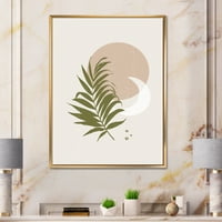 Designart 'Abstract Moon And Sun cu Green Leaf II' modern Framed Canvas Wall Art Print