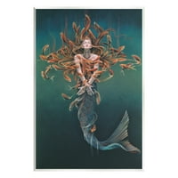 Stupell Industries Mermaid Pește Swirling Pictura Basme & Fantezie Pictura Unframed Art Print Wall Art
