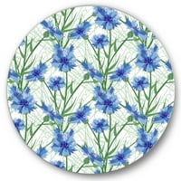 Designart 'Albastru albastrele cu frunze verzi pe alb I' tradiționale cerc metal perete Art-Disc de 36