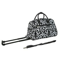 CalBags Imprimeuri Florale Carry-On Rolling Duffel Bag-Negru Tapiterie Damasc