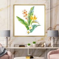 Designart 'Frunze Verzi Cu Flori Tropicale Galbene I' Imprimare Tradițională De Artă De Perete Din Pânză Încadrată