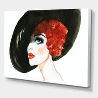 Designart 'Portret de Femeie Red Head Lady în pălărie' modern Canvas Wall Art Print