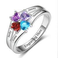 Cupluri Personalizate Argint Sterling Gravate Inima Birthstone 4-Piatra Familie Inel