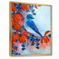 Designart 'Bright Bird Bullfinch așezat pe o ramură a Berries III' imprimare tradițională de artă de perete din pânză încadrată